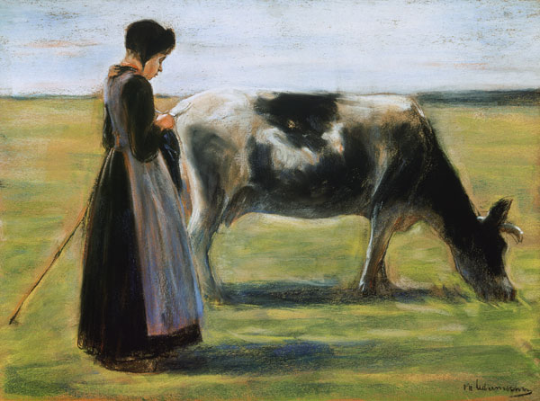 Bauernmädchen mit Kuh. à Max Liebermann