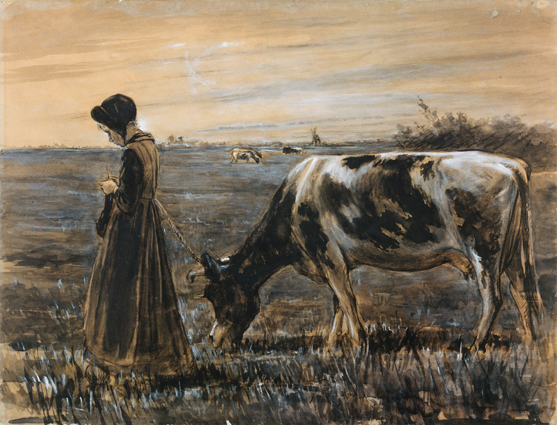 Girl with cow à Max Liebermann