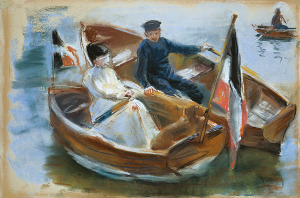 Two Boats with Flags, Wannsee, 1910 (pastel on paper) à Max Liebermann