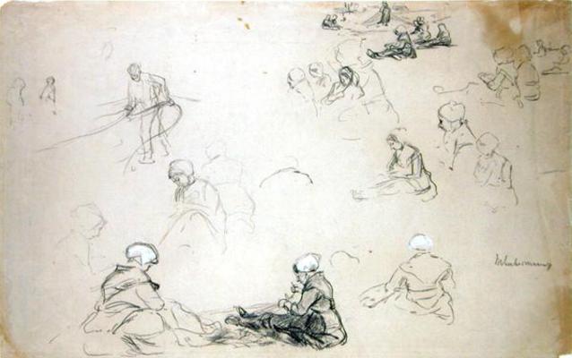 A study of net repairers (chalk and charcoal on paper) à Max Liebermann