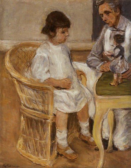 La petite-fille l'artiste dans le fauteuil de panier vers la droite à Max Liebermann
