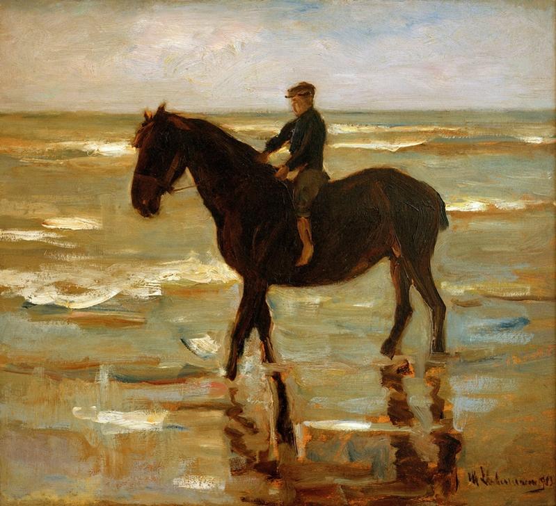 Reitender Junge am Strande – dickes Pferd à Max Liebermann