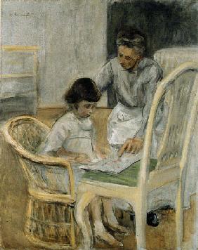 La petite-fille de l'artiste avec leur fille d'enfant