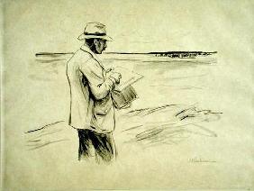 Self portrait in the open drawing (litho)