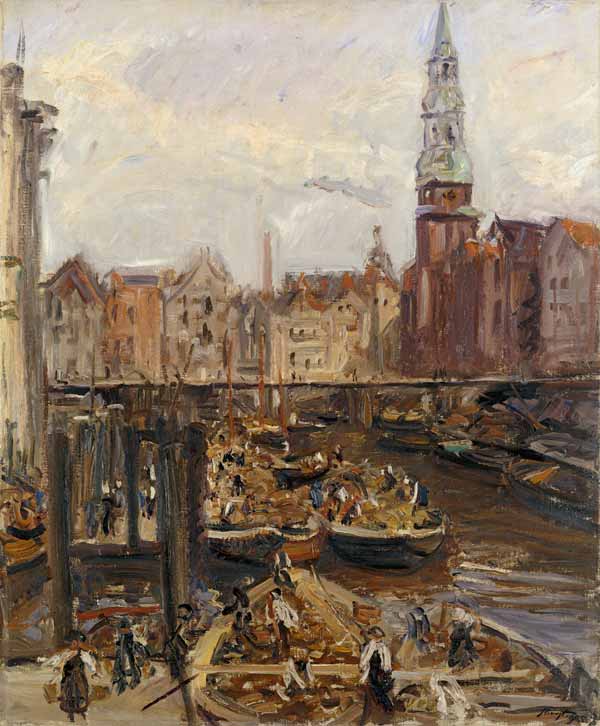 Floating Market on a canal in Hamburg à Max Slevogt