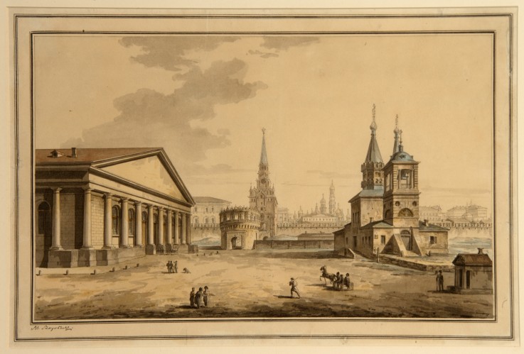 View of Manege, Kutafya Tower and Church of Saint Nicholas in Moscow à Maxim Nikiforowitsch Worobjew