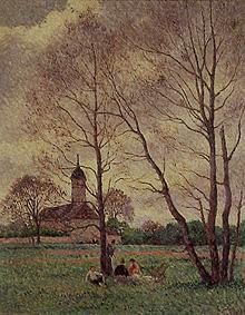 Paysage de printemps à une église