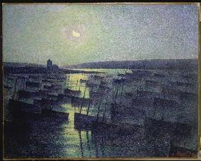 Nuit de lune sur le port de pêcheur