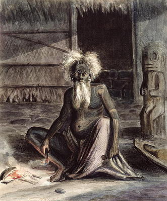 Old man of Tahiti seated near a Tiki, c.1841-48 (pen & ink & w/c on paper) à Maximilien Radiguet