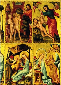 autel Saint Pierre à Hambourg (Grabower autel), Création d'Eve, Annonciation à Maître Bertram