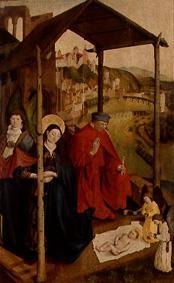 Marie et Joseph dans une admiration avant l'enfant Jésus. à Maître de la Nativité de Landsberg