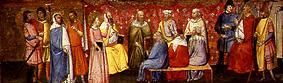 Sainte Catherine d'Alexandra lors de la discussion avec les philosophes devant empereur Maxentius à Maître de la Misericordia