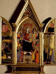 Movable-triptyque madonne avec l'enfant et les Saints, sur les ailes naissance et crucifixion du Chr à Maître de la Misericordia
