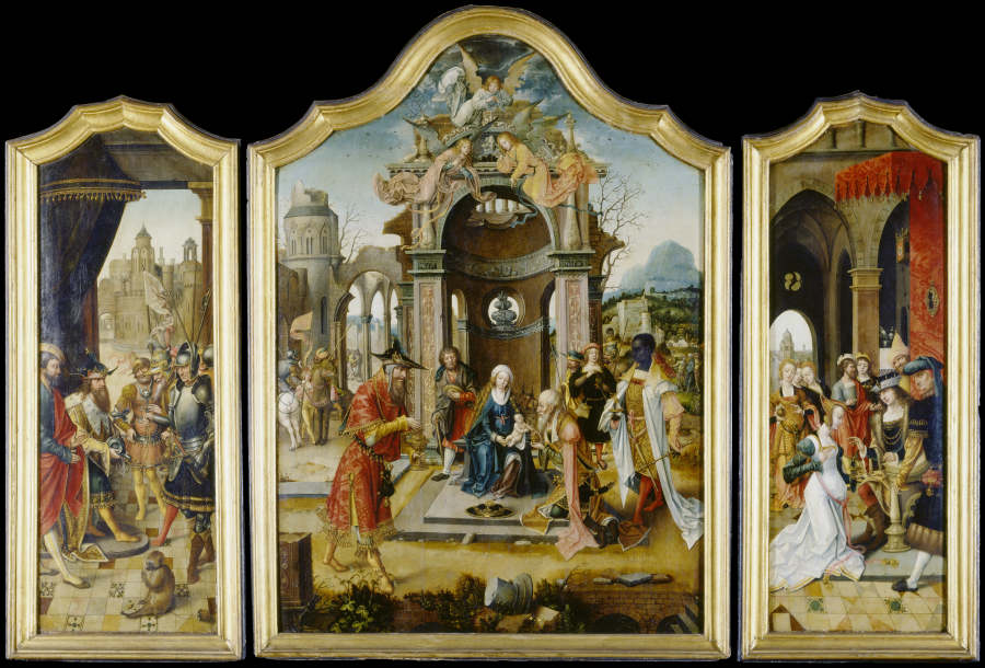 Triptych with the Adoration of the Magi and Old Testament Scenes à Maître du culte grooteen