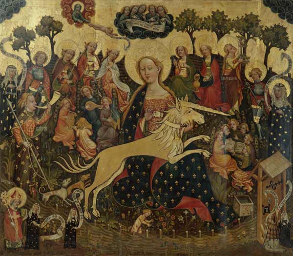 Panneau central de l'autel avec Marie et la licorne à Maître de l'autel de la licorne d'Erfurt