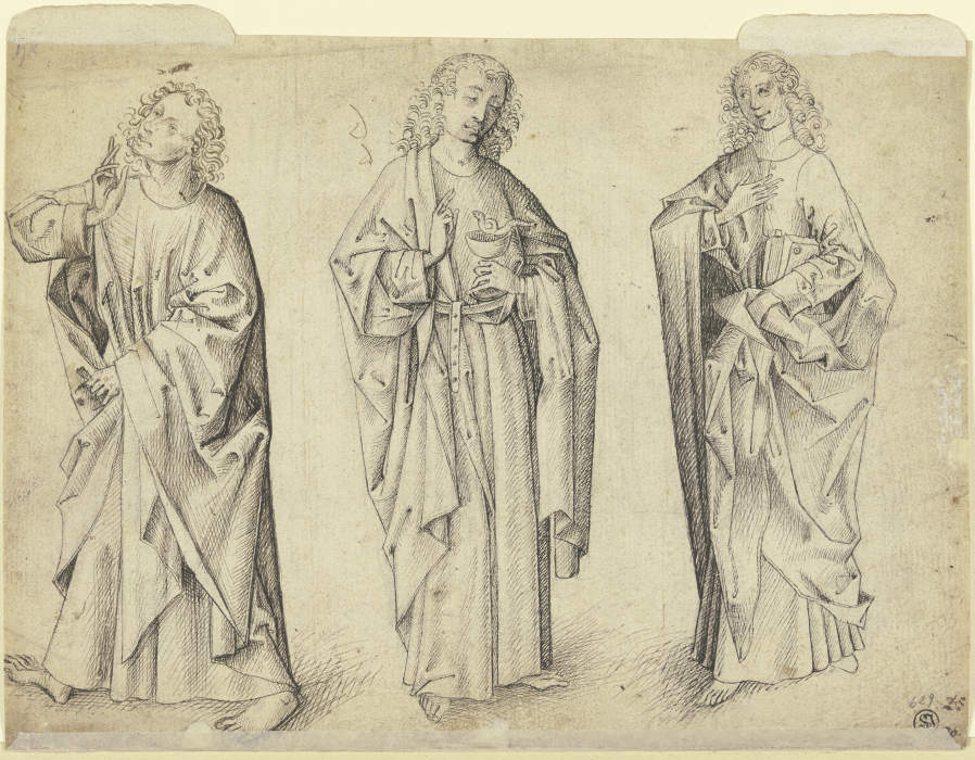 Drei Entwürfe zu einem stehenden Johannes dem Evangelisten à Maître E. S