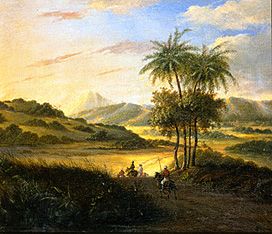 Paysage sur Java avec des cavaliers à Maître (Néerlandais)