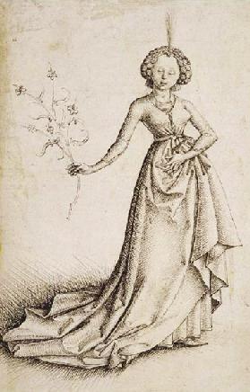 Junge Frau mit Blütenranke.