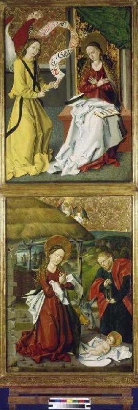 autel de Szépeshely. En haut : annonciation à Marie vers le bas : naissance du Christ.