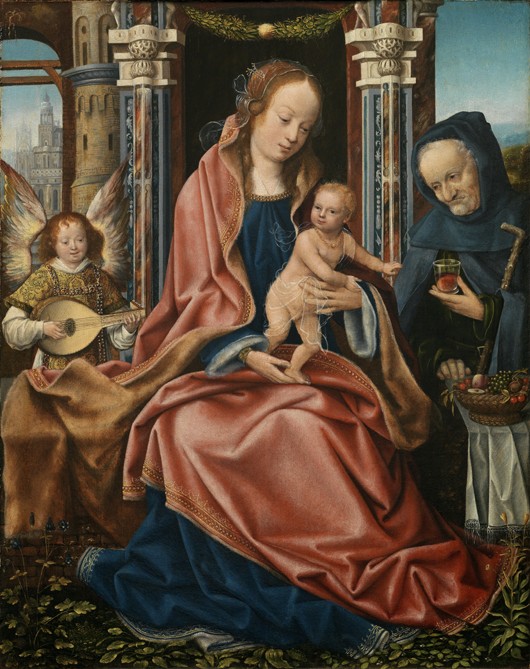 Triptych of the Holy Family with Music Making Angels. Central panel à Maître de Francfort