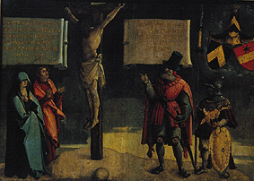 crucifixion du Christ, avec des Jean et Marie, ainsi qu un donateur à Maître de Messkirch