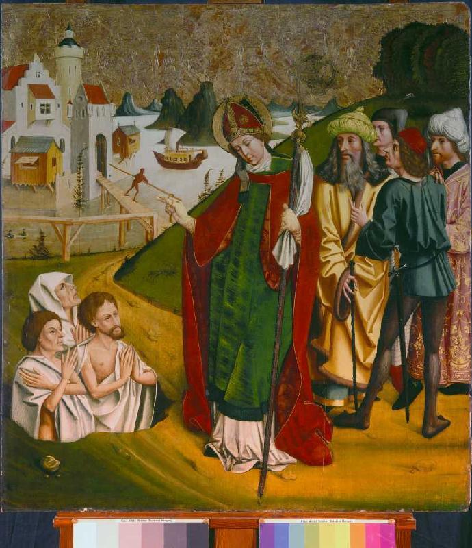 Saint Nicolas éveille trois morts à la vie à Maître de Okolicsnó (Hongrie)