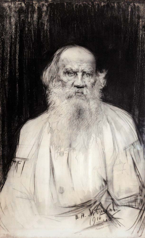 Porträt von Schriftsteller Graf Lew Nikolajewitsch Tolstoi (1828-1910) à Wassilij Nikititsch Meschkow