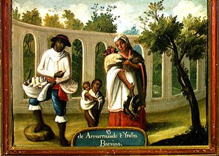 An Arvarrasado and Barsino Indian Couple with their Children, from a series on mixed race marriages à École mexicaine