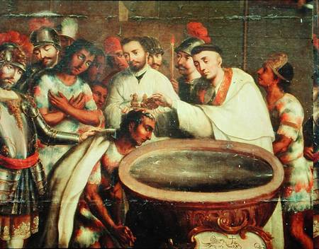 First Baptism of the Indians by the Dominicans à École mexicaine