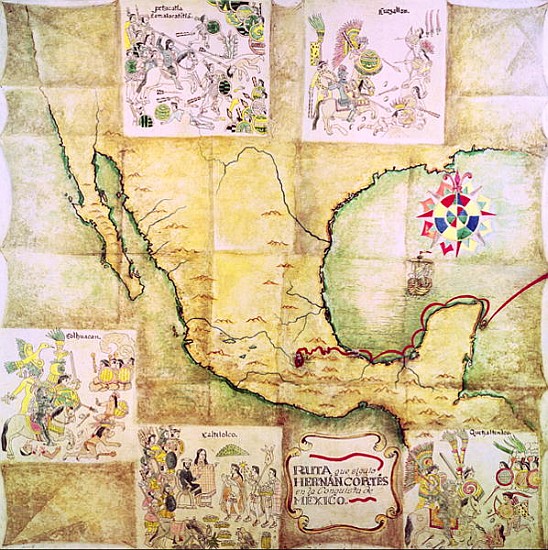 Map of the route followed Hernando Cortes (1485-1547) during the conquest of Mexico à École mexicaine