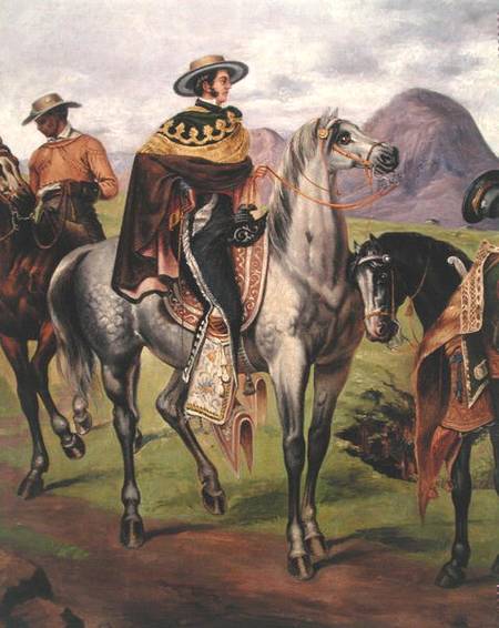 Mexican Horse Rider, Copy of a lithograph by Carlos Nobel à École mexicaine