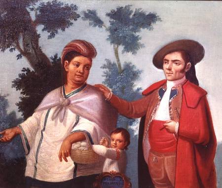 A Spaniard and his Mexican Indian Wife, illustration of mixed race marriages in Mexico à École mexicaine
