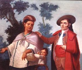 A Spaniard and his Mexican Indian Wife, illustration of mixed race marriages in Mexico