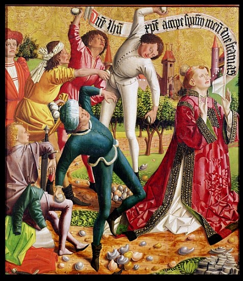 The Stoning of St. Stephen, from the Altarpiece of St. Stephen, c.1470 à Michael Pacher