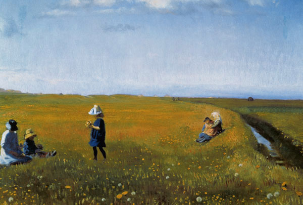 Children and Young Girls picking Flowers in a meadow north of Skagen à Michael Peter Ancher