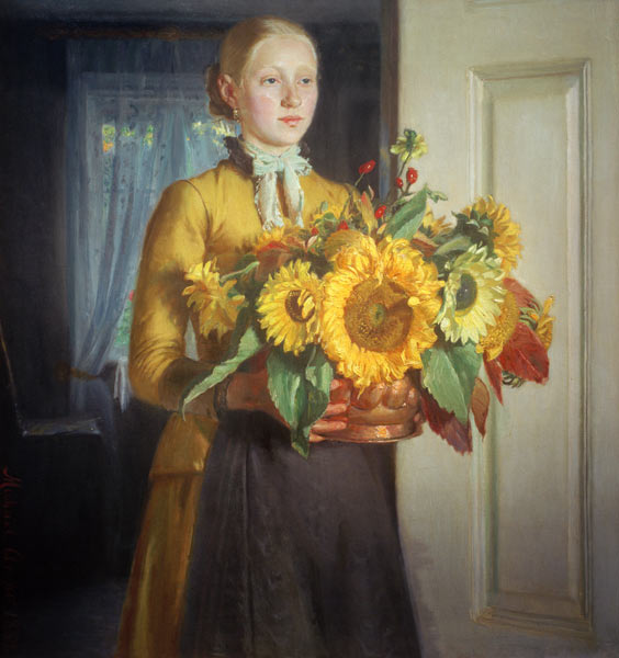 Mädchen mit Sonnenblumen à Michael Peter Ancher