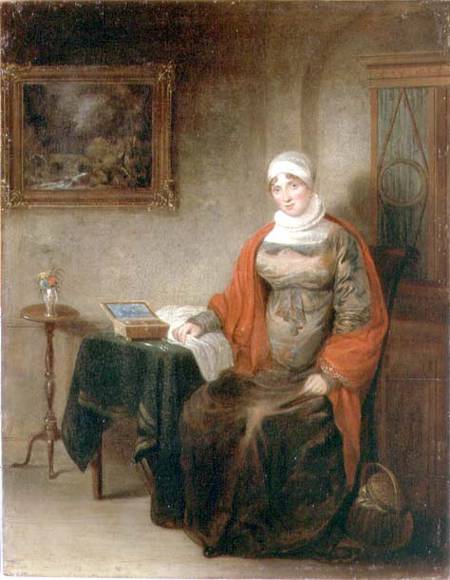 Portrait of Mrs John Crome Seated at a Table by an Open Workbox à Michael William Sharp