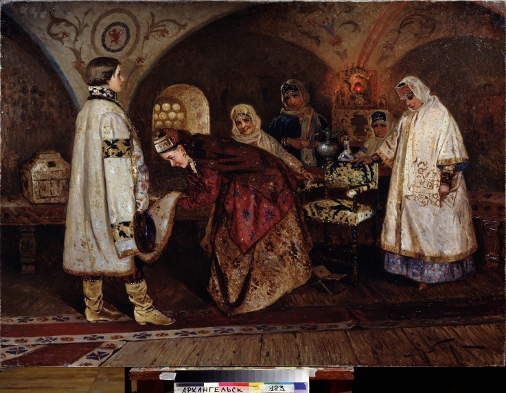 The Meeting between Tsar Alexei Mikhailovich and his Bride Maria Miloslavskaya à Michail Wassiljew. Nesterow