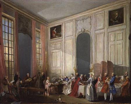 The English Tea (le The a l'Anglaise) and a Society Concert at the house of the Princesse de Conti, à Michel Barthelemy Ollivier ou Olivier