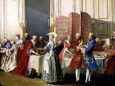 English Tea in the Salon des Quatre Glaces at the House of the Prince de Conti (1717-76) Palais du T à Michel Barthelemy Ollivier ou Olivier