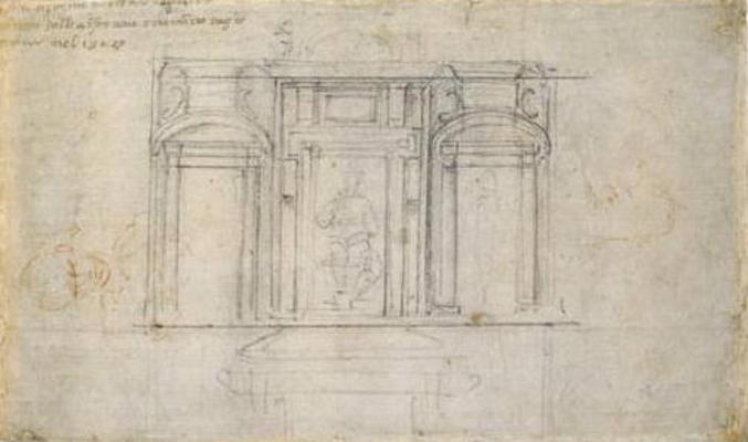 Study of the Upper Level of the Medici Tomb, c.1520 (black & red chalk on paper) à Michelangelo Buonarroti