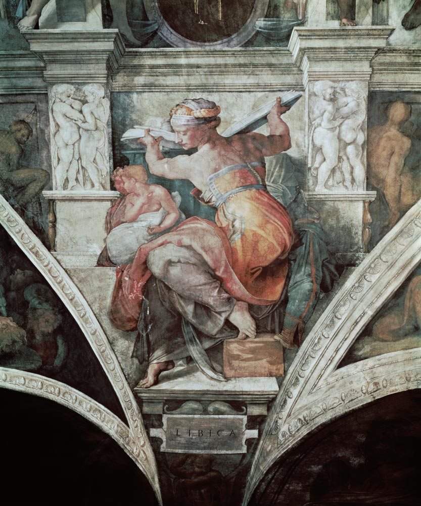 Libysche Sibylle (Ausschnitt Sixtinische Kapelle) - nicht restaurierte Version à Michelangelo Buonarroti