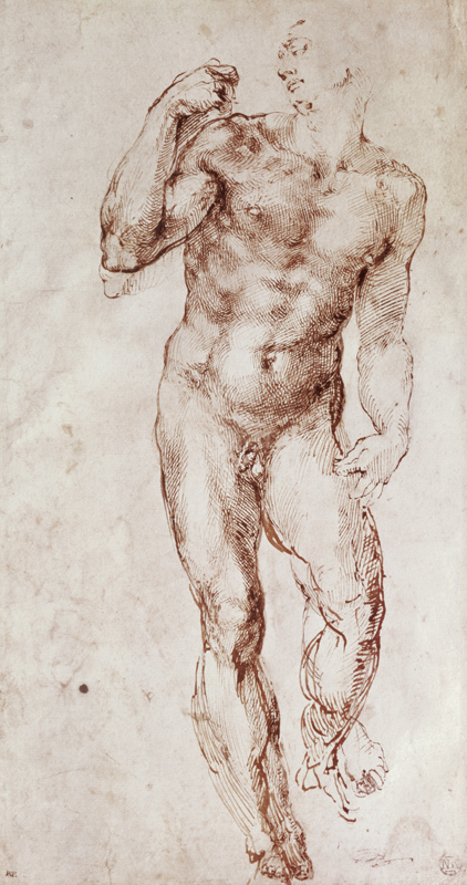 Sketch of David with his Sling à Michelangelo Buonarroti