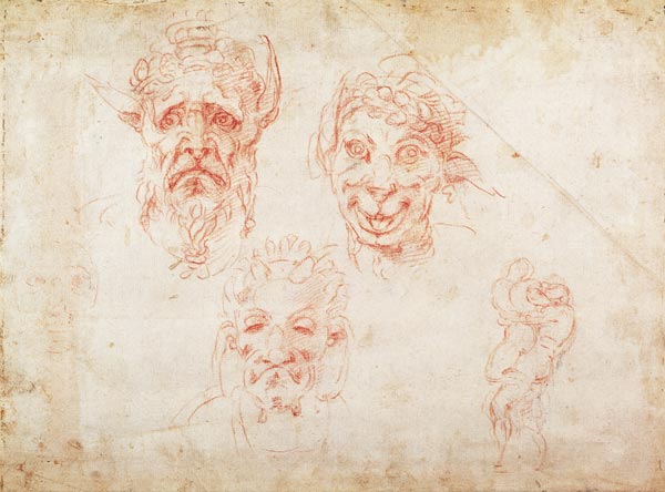W.33 Sketches of satyrs' faces à Michelangelo Buonarroti