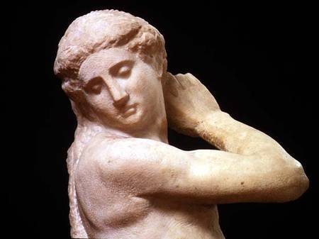 Apollo, or David, detail of the head sculpture by Michelangelo Buonarroti (1475-1564) à Michelangelo Buonarroti