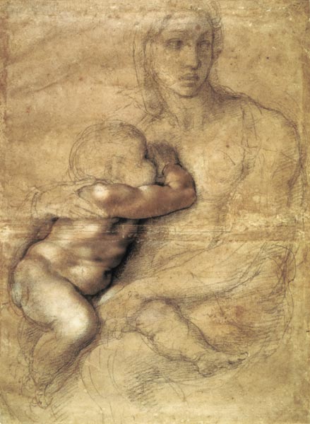 Madonna and child, c.1525 (pencil & red chalk on paper) à Michelangelo Buonarroti