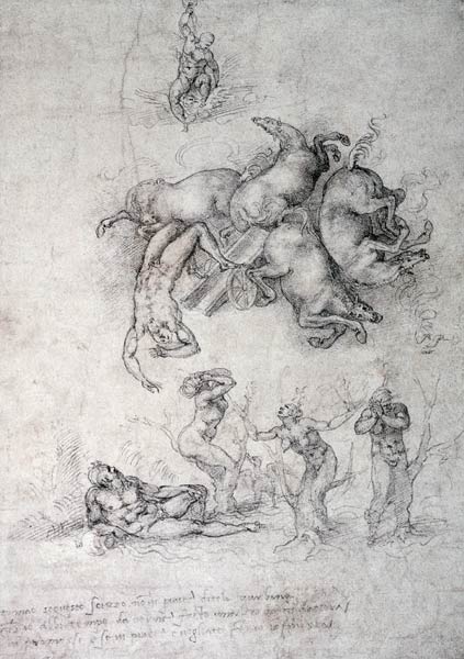 The Fall of Phaethon, black chalk à Michelangelo Buonarroti