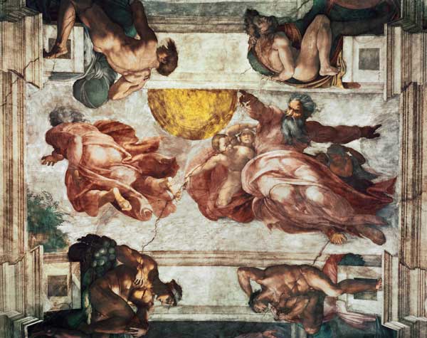 Sistine Chapel Ceiling: Creation of the Sun and Moon, 1508-12 à Michelangelo Buonarroti
