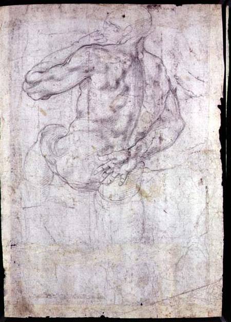 Drawing of a male standing figure (chalk on paper) à Michelangelo Buonarroti