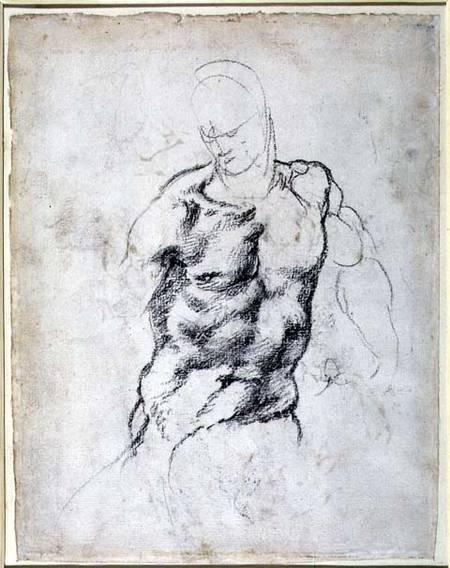Figure Study, black chalk à Michelangelo Buonarroti
